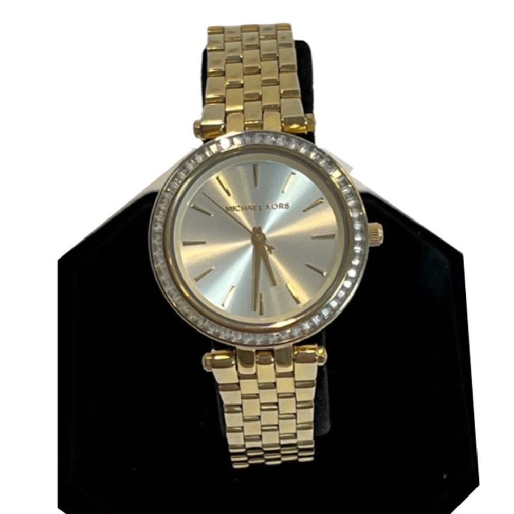 Michael Kors Mini Darci Watch Gold-Tone Glitz Stainless Steel Analog Crystal - Picture 2 of 6